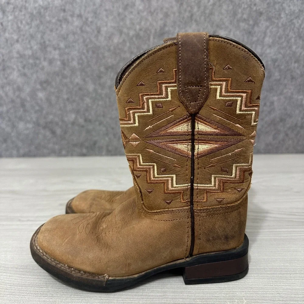 Roper‎ Monterey Aztec Western Boots Little Kids Size 11 Brown Leather Cowboy
